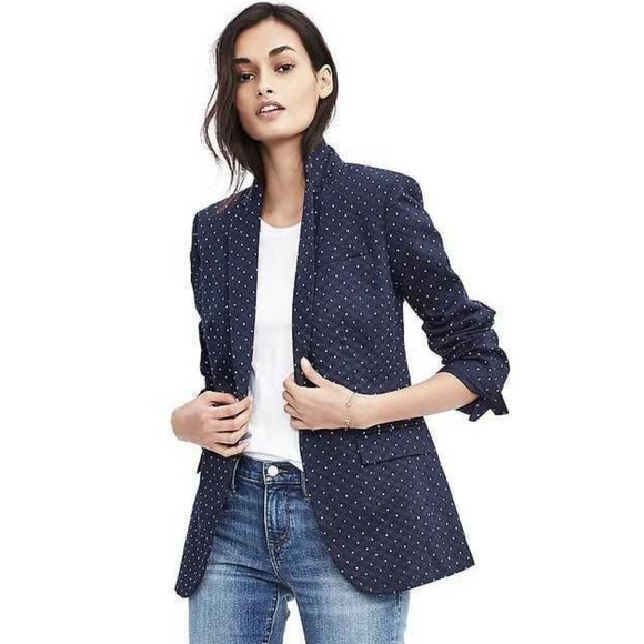 Banana Republic Women's Navy Polka Dot Blazer 🤍💙 - Picture 1 of 6